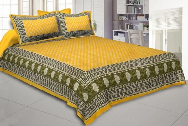 Jaipuri Printed Cotton Double Bedsheet ? Traditional Handcrafted Design, Soft & Comfortable King/Double Size?