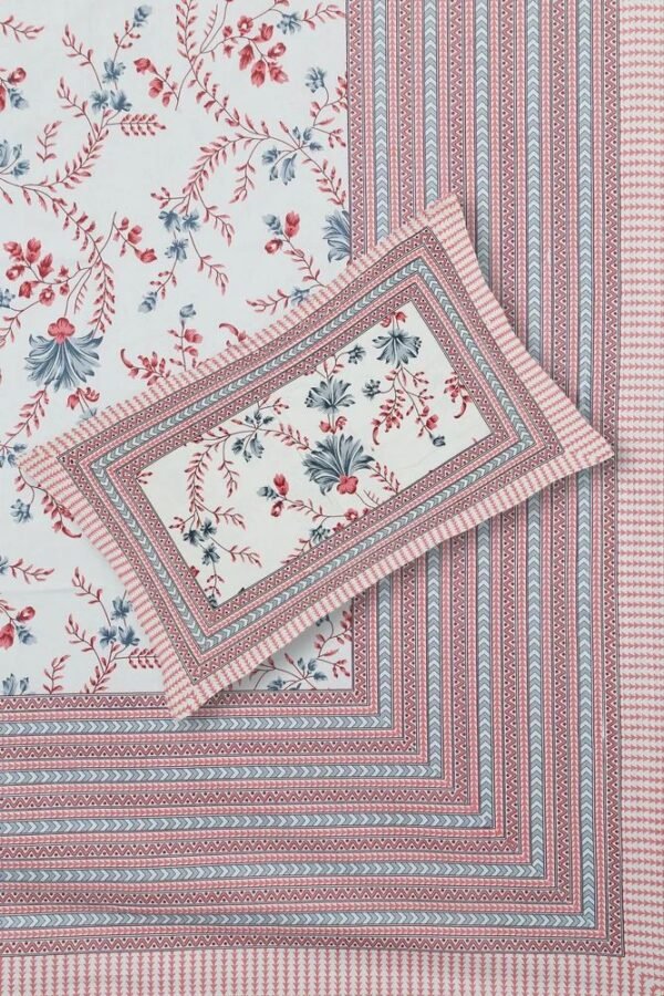 Jaipuri 100% Cotton King?Size Bedsheet Set ? Traditional Rajasthani Block Print Floral Design ? Soft, Breathable Home Bedding for Double Bed