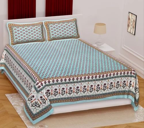 Printed Cotton Double Bed Sheet Set with 2 Pillow Covers | 100% Breathable Cotton Bedding | Vibrant Traditional Print | Durable & Machine-Washable