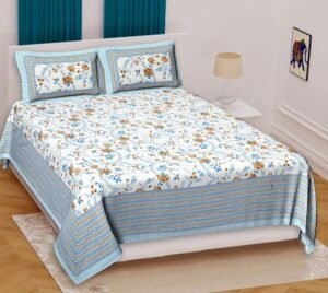 Jaipuri 100% Cotton King?Size Bedsheet ? Traditional Rajasthani Floral & Paisley Print, Soft & Breathable Home Bedding