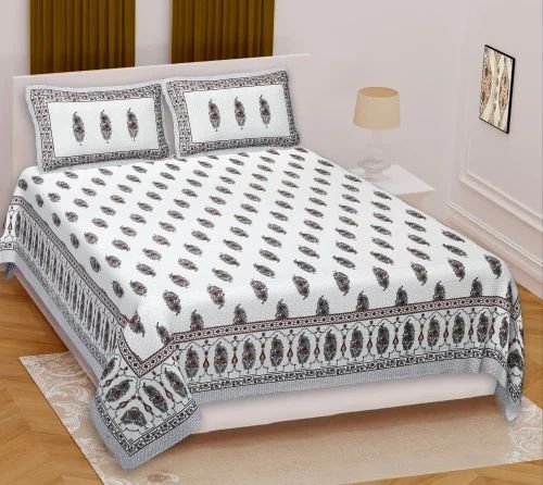 Premium 100% Cotton Printed Double/King Bedsheet ? Soft, Breathable Bed Linen with Elegant Floral?Geometric Design + 2 Matching Pillow Covers