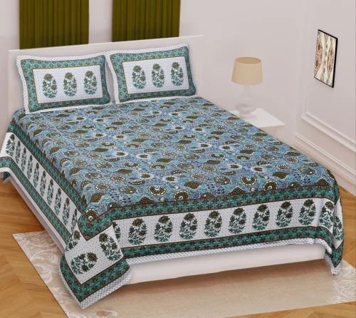 Premium 100% Cotton Printed Bedsheet Set ? Soft & Breathable Double/Queen/King Bed Linen ? Stylish Floral-Geometric Design ? Includes 2 Matching Pillow Covers