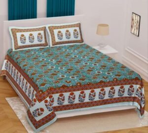 Premium 100% Cotton Printed Bedsheet Set ? Soft & Breathable Double/Queen/King Bed Linen ? Stylish Floral-Geometric Design ? Includes 2 Matching Pillow Covers