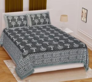 Jaipuri Printed 100% Cotton Double Bedsheet with 2 Pillow Covers ? Soft, Breathable Ethnic Bed Linen