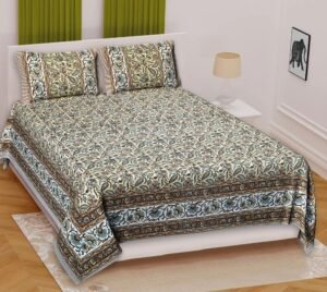 Jaipuri 100% Cotton King / Double Bedsheet ? Traditional Rajasthani Floral & Paisley Block Print ? Soft, Breathable Home Bedding