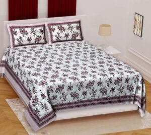 Premium 100% Cotton Jaipuri Print Double / Queen Bedsheet ? Traditional Rajasthani Floral Design, Soft & Breathable Ethnic Bed Sheet