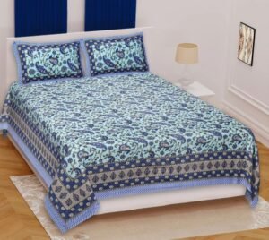 Jaipuri?Style 100% Cotton Double Bedsheet with 2 Pillow Covers ? Soft, Breathable Ethnic Rajasthani Print