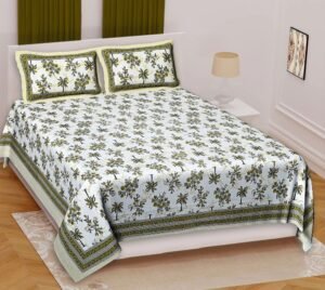 100% Cotton Jaipuri Print Double / Queen Bedsheet ? Traditional Rajasthani Floral Block Print, Soft & Breathable Ethnic Design