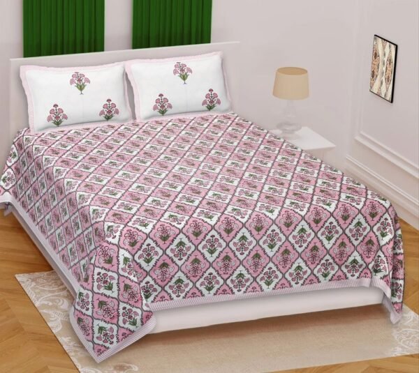 Jaipuri Printed Cotton Double/King Size Bedsheet ? Traditional Rajasthani Block Print, 100% Soft Cotton