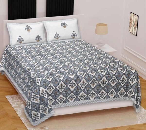 Jaipuri Printed Cotton Double/King Size Bedsheet ? Traditional Rajasthani Block Print, 100% Soft Cotton