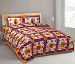 Rajasthani Printed King Size Cotton Bed Sheet ? Traditional Handcrafted Design, Soft & Durable