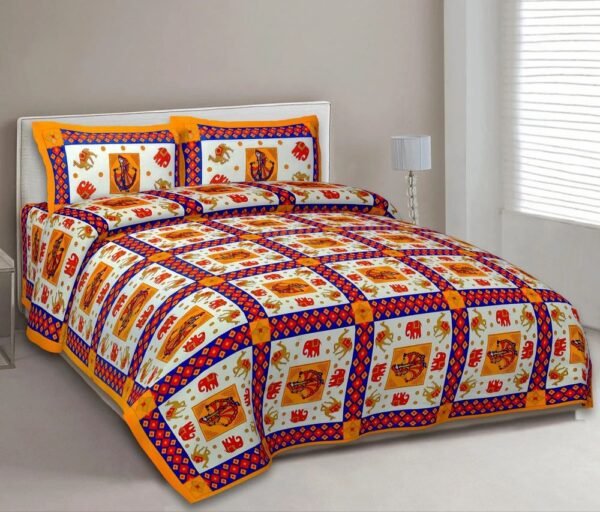 Rajasthani Printed King Size Cotton Bed Sheet ? Traditional Handcrafted Design, Soft & Durable