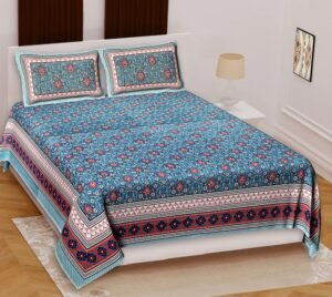 Rajasthani Printed Cotton King Size Bedsheet ? 100% Soft Breathable Indian Bed Sheet, Traditional Ethnic Design