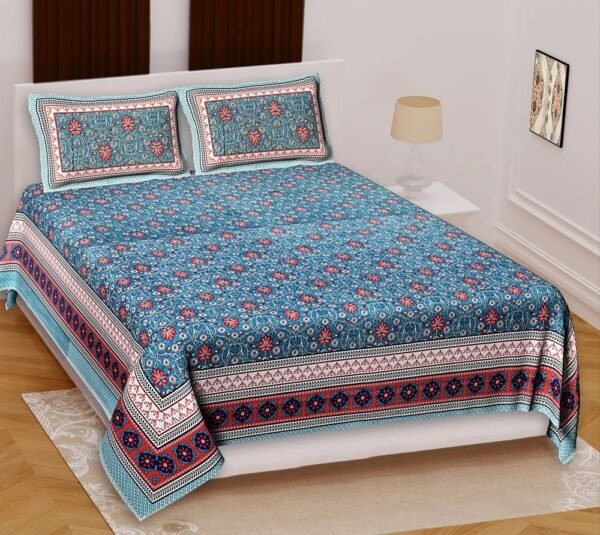 Rajasthani Printed Cotton King Size Bedsheet ? 100% Soft Breathable Indian Bed Sheet, Traditional Ethnic Design