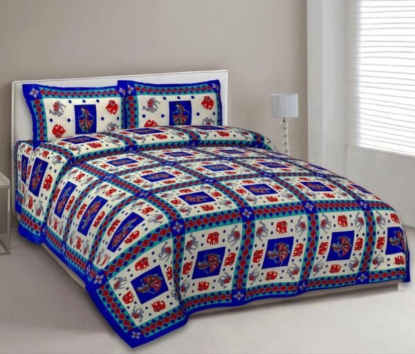 Rajasthani Printed King Size Cotton Bed Sheet ? Traditional Handcrafted Design, Soft & Durable