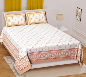 Premium Hand?Block Print Cotton Double Bedsheet Set ? Traditional Rajasthani Floral Design with 2 Matching Pillow Covers, Soft & Breathable