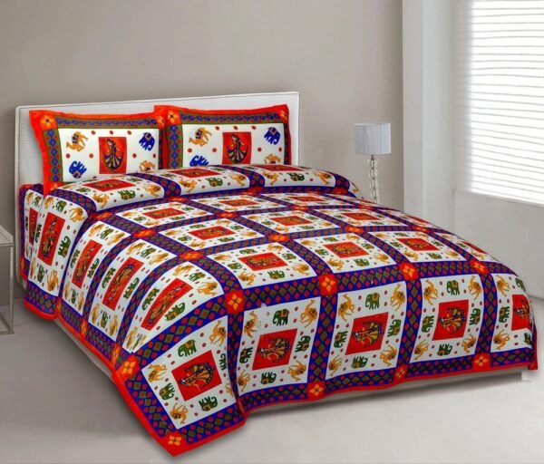 Rajasthani Printed King Size Cotton Bed Sheet ? Traditional Handcrafted Design, Soft & Durable