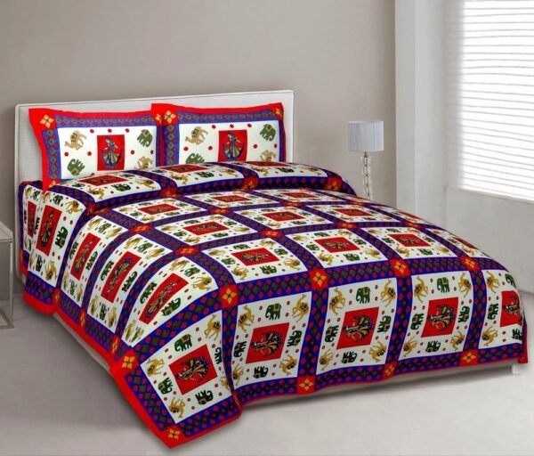 Rajasthani Printed King Size Cotton Bed Sheet ? Traditional Handcrafted Design, Soft & Durable