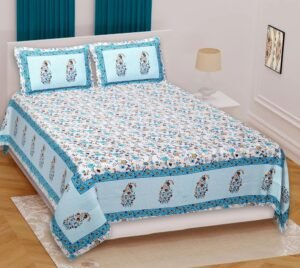 Jaipuri Printed 100% Cotton Double Bedsheet with 2 Pillow Covers ? Traditional Rajasthani Block Print, Soft & Breathable Bed Linen