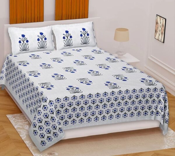 Premium 100% Cotton Printed Fitted Bedsheet Set ? Stylish Floral / Abstract Design ? Includes 2 Pillow Covers ? Soft, Breathable & Durable ? Queen / King Size