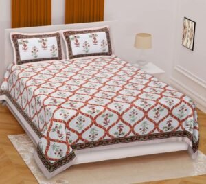 Jaipuri?Style 100% Cotton Double Bedsheet with 2 Pillow Covers ? Traditional Ethnic Print, Soft & Breathable Bed Linen