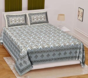 Premium Cotton Double Bedsheet ? Soft & Breathable Hand?Printed Floral Design for Bedroom Decor