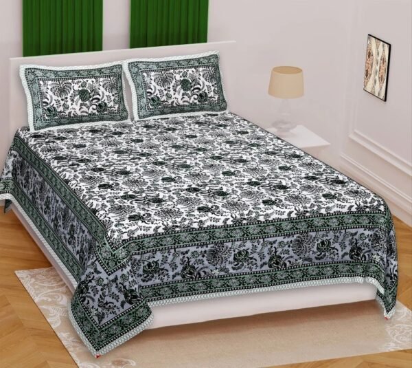 Jaipuri Printed Cotton Double / King Size Bedsheet ? Traditional Rajasthani Block-Print Design, 100% Soft Cotton, Breathable & Durable