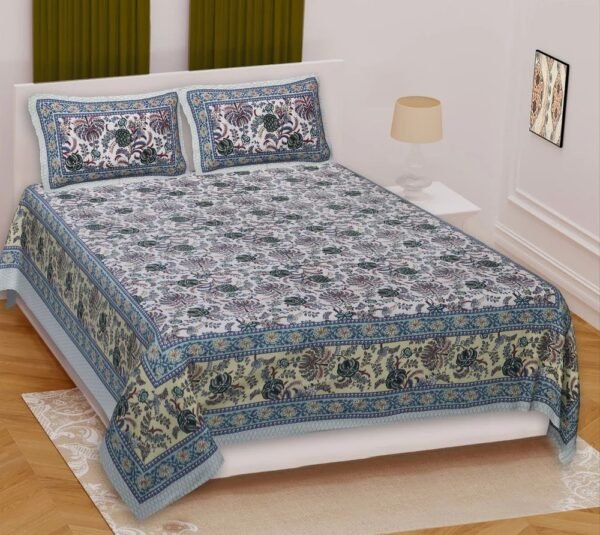 Jaipuri Printed Cotton Double / King Size Bedsheet ? Traditional Rajasthani Block-Print Design, 100% Soft Cotton, Breathable & Durable