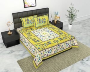 100% Cotton Printed Double Bedsheet with 2 Pillow Covers ? Soft, Breathable Ethnic Design Bed Linen