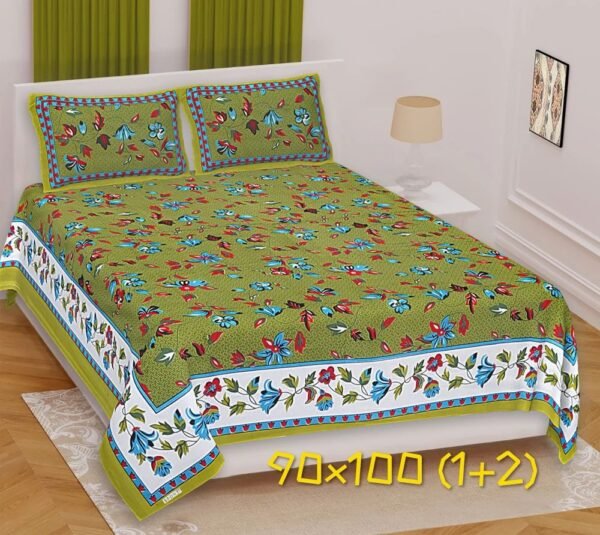 Jaipuri Print Cotton Single Bed Sheet with 1 Pillow Cover | 100% Soft & Breathable Cotton | Lightweight Printed Bedding Set | Twin / Single Size