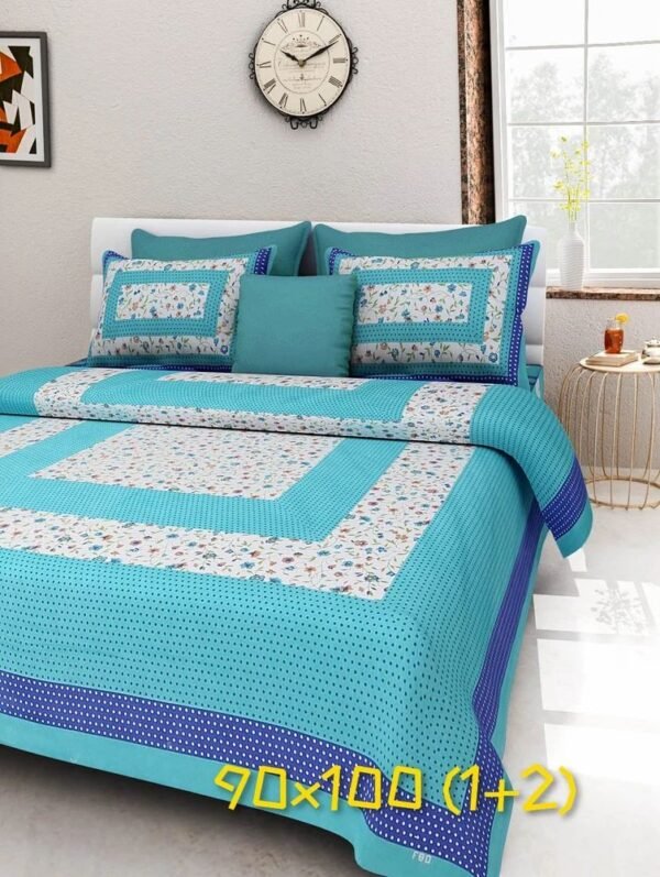 Jaipuri Printed Cotton Double / King Size Bedsheet ? Traditional Rajasthani Block Print, 100% Soft Cotton, Breathable & Durable