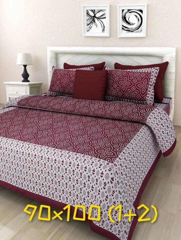 Jaipuri Printed Cotton Double King Size Bedsheet with 2 Pillow Covers | Soft & Breathable Pure Cotton Bed Sheet | Traditional Rajasthani Floral Design | Durable, Fade-Resistant King Bedsheet