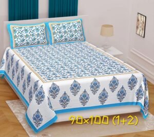Jaipuri Printed Cotton King Size Bedsheet with 2 Pillow Covers ? Traditional Rajasthani Design, 100% Soft Cotton, Breathable & Durable