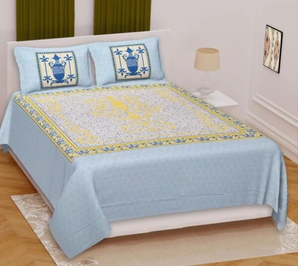 100% Cotton King?Size Double Bedsheet Set with 2 Pillow Covers ? Soft, Breathable Ethnic Print Bed Linen