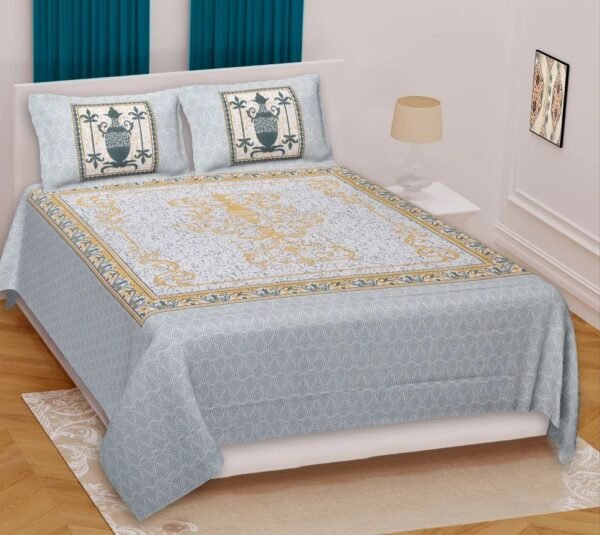 100% Cotton King?Size Double Bedsheet Set with 2 Pillow Covers ? Soft, Breathable Ethnic Print Bed Linen