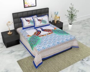 Pure Cotton Printed Double Bedsheet with 2 Pillow Covers ? Traditional Jaipuri / Rajasthani Design, Soft & Breathable Home Bed Linen