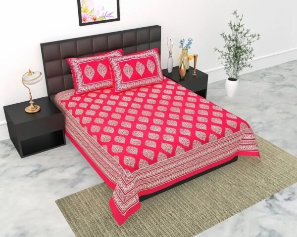 Jaipuri Printed 100% Cotton Double Bedsheet with 2 Pillow Covers ? Traditional Rajasthani Design, Soft & Breathable Home Linen
