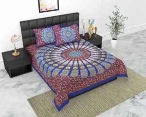 Printed 100% Cotton Double Bedsheet with 2 Pillow Covers ? Soft, Breathable, Ethnic Pattern Bed Linen