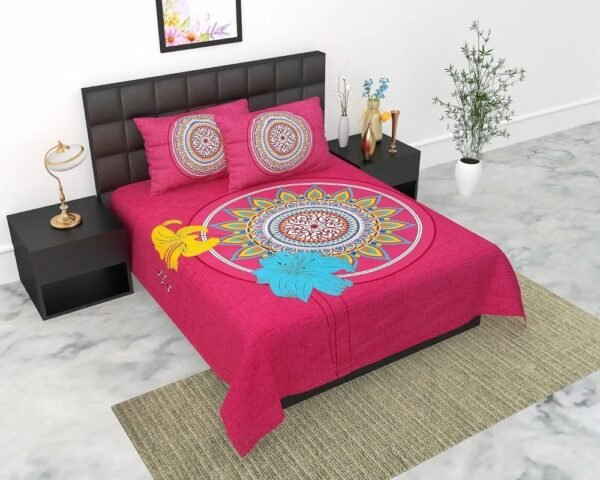 Printed 100% Cotton Double Bedsheet with 2 Pillow Covers ? Soft, Breathable, Ethnic Pattern Bed Linen