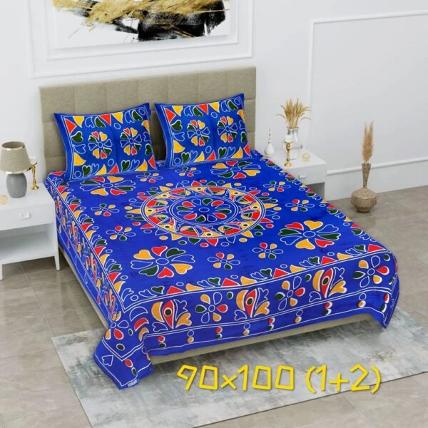 Jaipuri King Size Cotton Double Bedsheet ? Traditional Hand Block Print, Soft & Comfortable