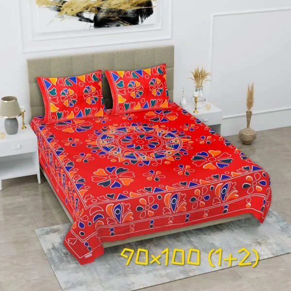 Jaipuri King Size Cotton Double Bedsheet ? Traditional Hand Block Print, Soft & Comfortable