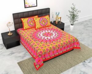 Jaipuri King Size Cotton Double Bedsheet ? Soft 100% Pure Cotton with Traditional Rajasthani Block Print for Ethnic Home Decor