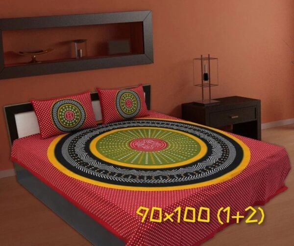 ST1001 Jaipuri Printed 100% Cotton Double Bedsheet with 2 Pillow Covers ? Soft, Breathable Rajasthani Design Bed Linen