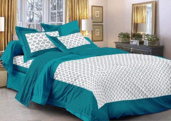 100% Cotton Printed Double Bedsheet with 2 Pillow Covers ? Soft, Breathable Ethnic Design Bed Linen