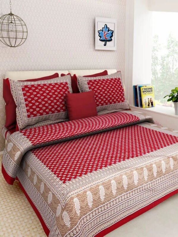 Jaipuri Printed Cotton Double Bedsheet ? Traditional Handcrafted Design, Soft & Comfortable King/Double Size?
