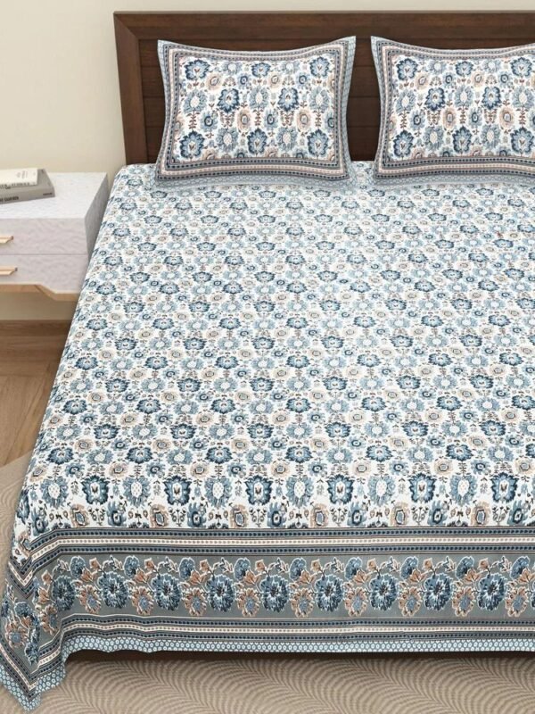 Super King Size 100% Cotton Jaipuri Bedsheet ? Traditional Rajasthani Block?Print Bed Linen, Soft & Breathable