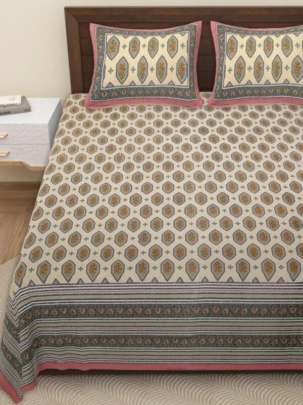 Super King Size 100% Cotton Jaipuri Bedsheet ? Traditional Rajasthani Block?Print Bed Linen, Soft & Breathable