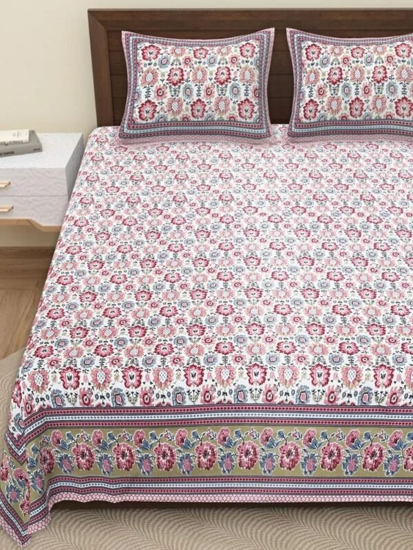 Super King Size 100% Cotton Jaipuri Bedsheet ? Traditional Rajasthani Block?Print Bed Linen, Soft & Breathable