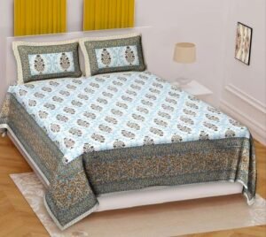Authentic Jaipuri Cotton Double Bedsheet ? 100% Pure Cotton, Hand?Block Print, Vibrant Rajasthani Design