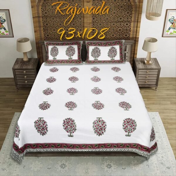 Premium King Size Cotton Bedsheet | Soft & Breathable Double Bed Sheet with 2 Pillow Covers | Elegant Printed Design